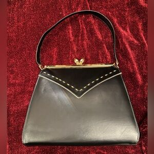Vintage Elegant Black Leather Handbag